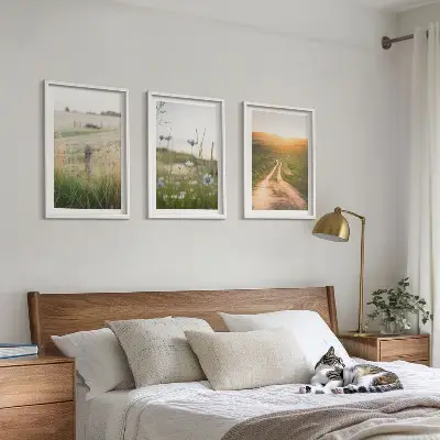 Three-piece landscape wall art nature fields path design
