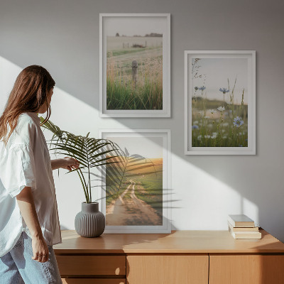 Three-piece wall art piece Landscapes nature fields path