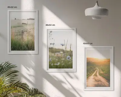 Three-piece landscape wall art nature fields path design