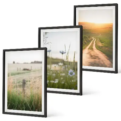 Three-piece landscape wall art nature fields path design