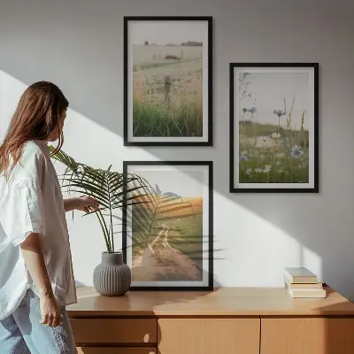 Three-piece landscape wall art nature fields path design