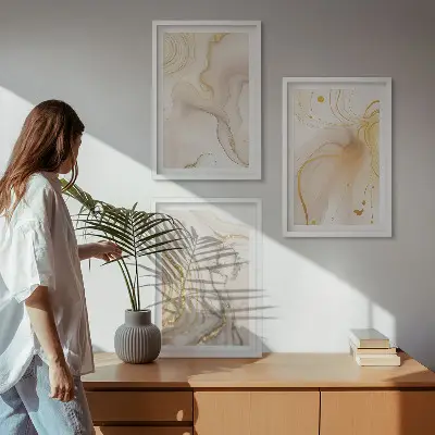 Set of 3 framed wall art pieces with subtle abstract patterns