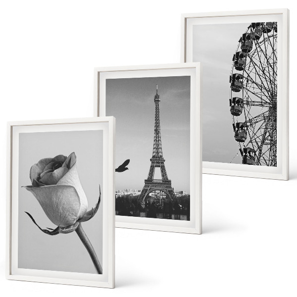 Three-piece wall art piece Rose Eiffel Tower Ferris wheel