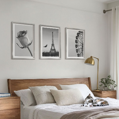 Three-piece wall art piece Rose Eiffel Tower Ferris wheel