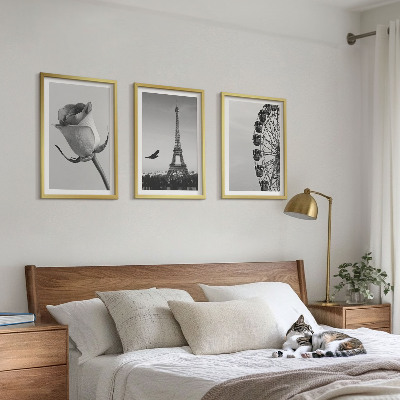 Three-piece wall art piece Rose Eiffel Tower Ferris wheel