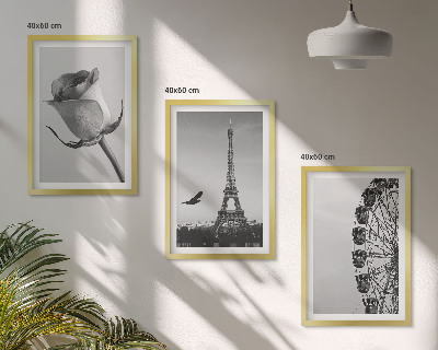 Three-piece wall art piece Rose Eiffel Tower Ferris wheel
