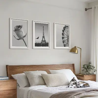 Rose Eiffel Tower Ferris wheel wall art three-piece set