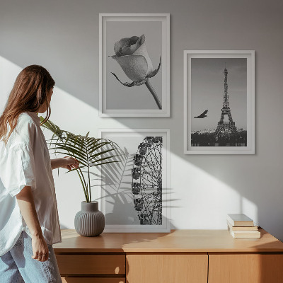 Three-piece wall art piece Rose Eiffel Tower Ferris wheel
