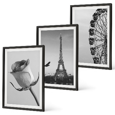 Three-piece wall art piece Rose Eiffel Tower Ferris wheel