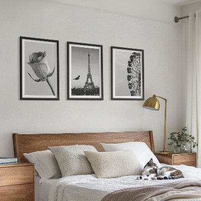 Three-piece wall art piece Rose Eiffel Tower Ferris wheel