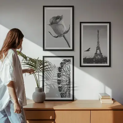 Rose Eiffel Tower Ferris wheel wall art three-piece set