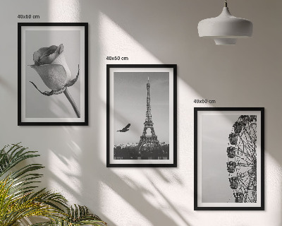 Three-piece wall art piece Rose Eiffel Tower Ferris wheel