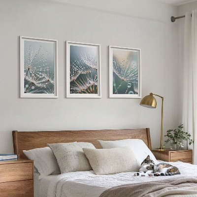 Wall art set Water drops on dandelion shoots