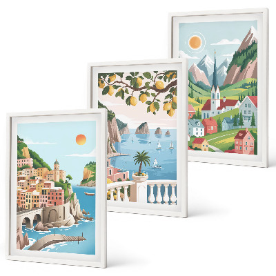 Wall art set Landscapes, sea, citrus fruits