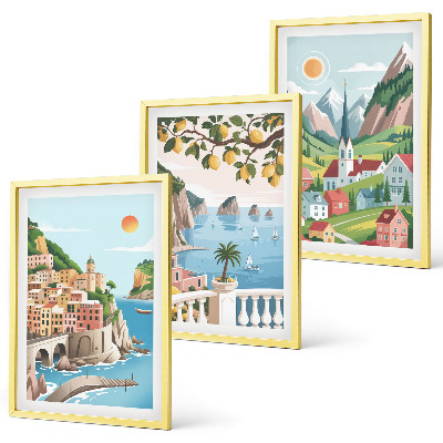 Wall art set Landscapes, sea, citrus fruits