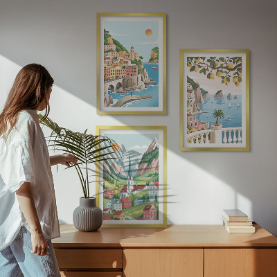 Wall art set Landscapes, sea, citrus fruits