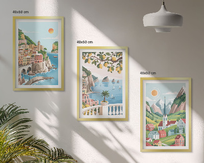 Wall art set Landscapes, sea, citrus fruits