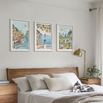 Wall art set Landscapes, sea, citrus fruits