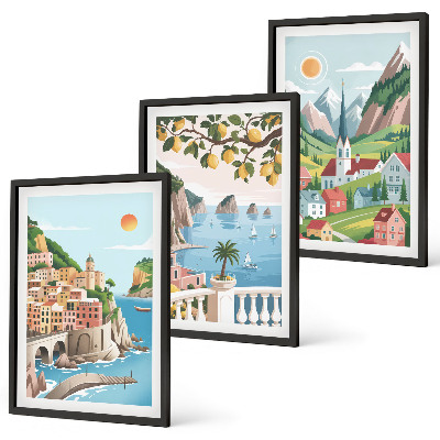 Wall art set Landscapes, sea, citrus fruits