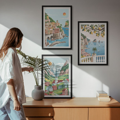 Wall art set Landscapes, sea, citrus fruits