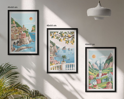 Wall art set Landscapes, sea, citrus fruits