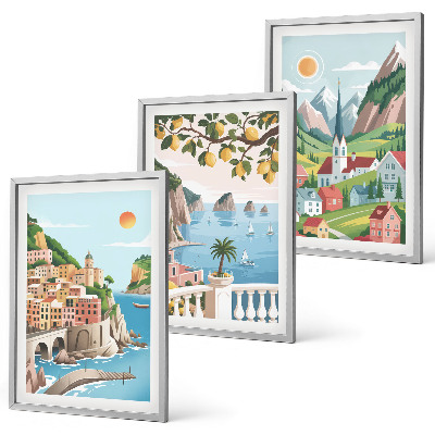 Wall art set Landscapes, sea, citrus fruits