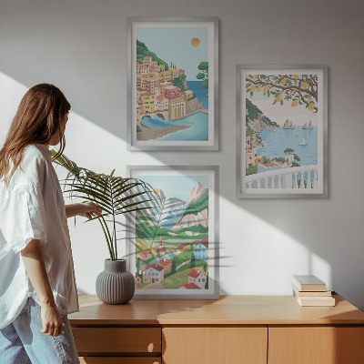Three-piece wall art piece Pastel seaside views