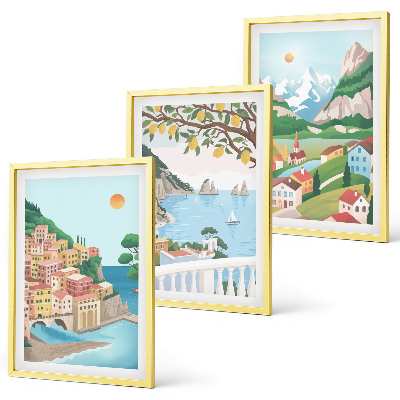 Three-piece wall art piece Pastel seaside views