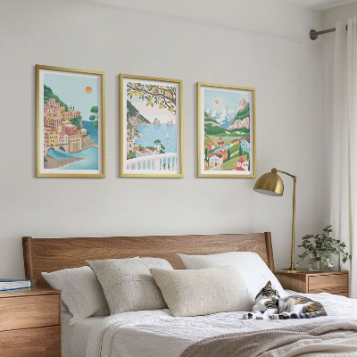 Three-piece wall art piece Pastel seaside views