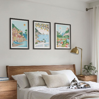 Three-piece wall art piece Pastel seaside views