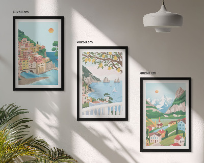Three-piece wall art piece Pastel seaside views