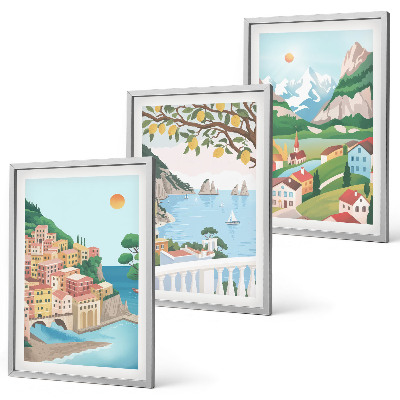 Three-piece wall art piece Pastel seaside views