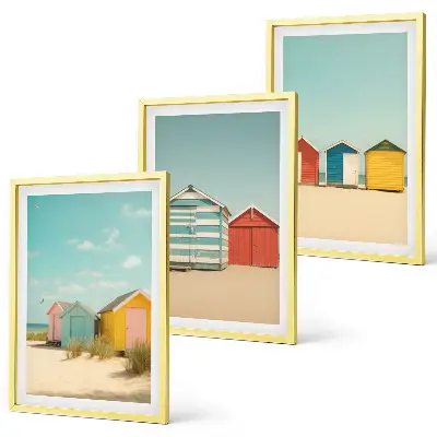 Wall art set colorful houses by the beach under the sun