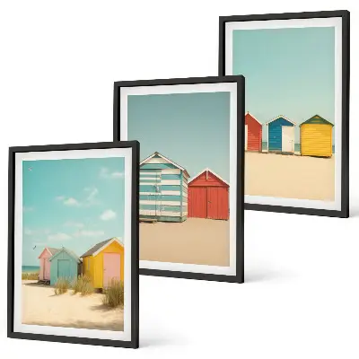 Wall art set colorful houses by the beach under the sun
