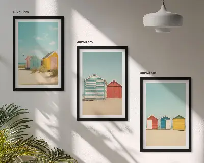 Wall art set colorful houses by the beach under the sun