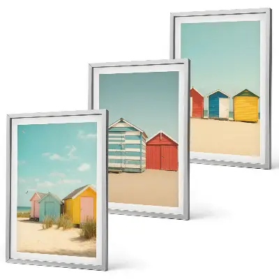 Wall art set colorful houses by the beach under the sun
