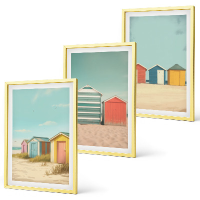 Three-piece wall art piece Colorful houses beach sun