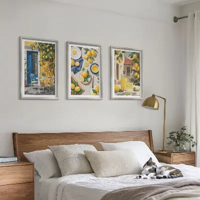 Lemon Garden with Drinks set of 3 framed wall art pieces