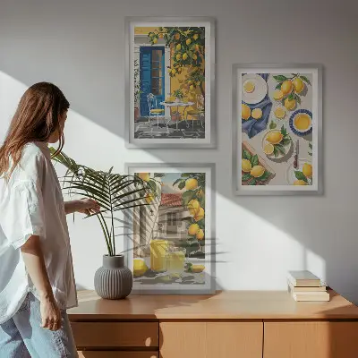Lemon Garden with Drinks set of 3 framed wall art pieces