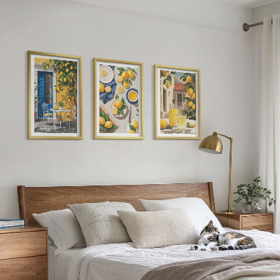 Set of 3 framed wall art pieces Lemon Garden with Drinks