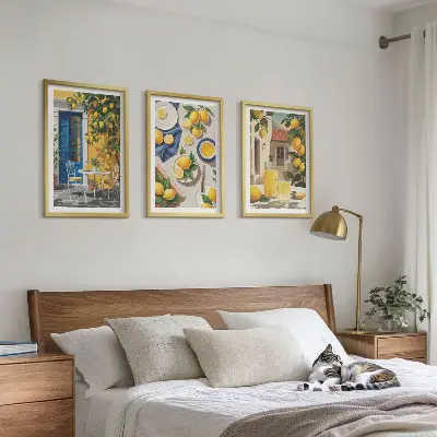 Lemon Garden with Drinks set of 3 framed wall art pieces