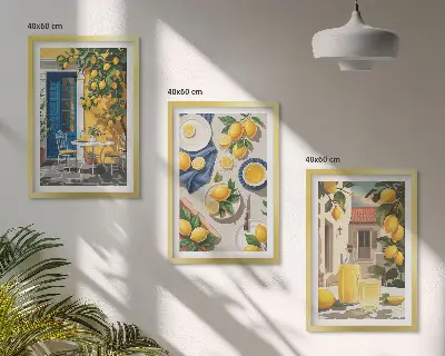Lemon Garden with Drinks set of 3 framed wall art pieces