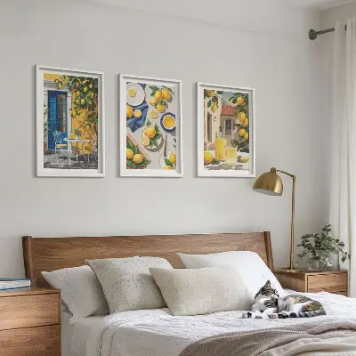 Lemon Garden with Drinks set of 3 framed wall art pieces