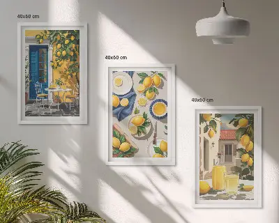 Lemon Garden with Drinks set of 3 framed wall art pieces
