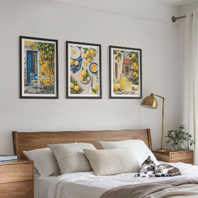 Set of 3 framed wall art pieces Lemon Garden with Drinks