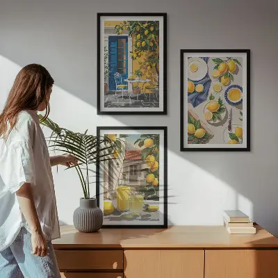 Lemon Garden with Drinks set of 3 framed wall art pieces