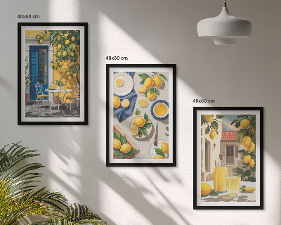 Set of 3 framed wall art pieces Lemon Garden with Drinks