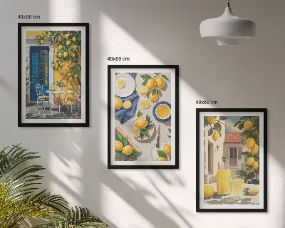 Lemon Garden with Drinks set of 3 framed wall art pieces