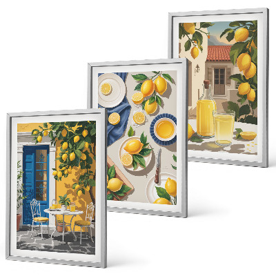 Set of 3 framed wall art pieces Lemon Garden with Drinks
