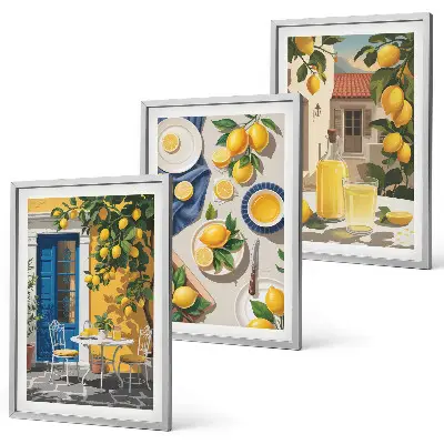 Lemon Garden with Drinks set of 3 framed wall art pieces